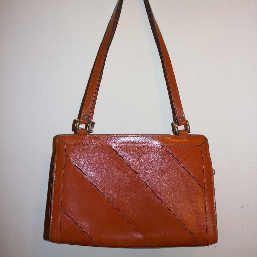 Vintage 70s brown CARAMEL REAL leather shoulder bag handbag messenger bag